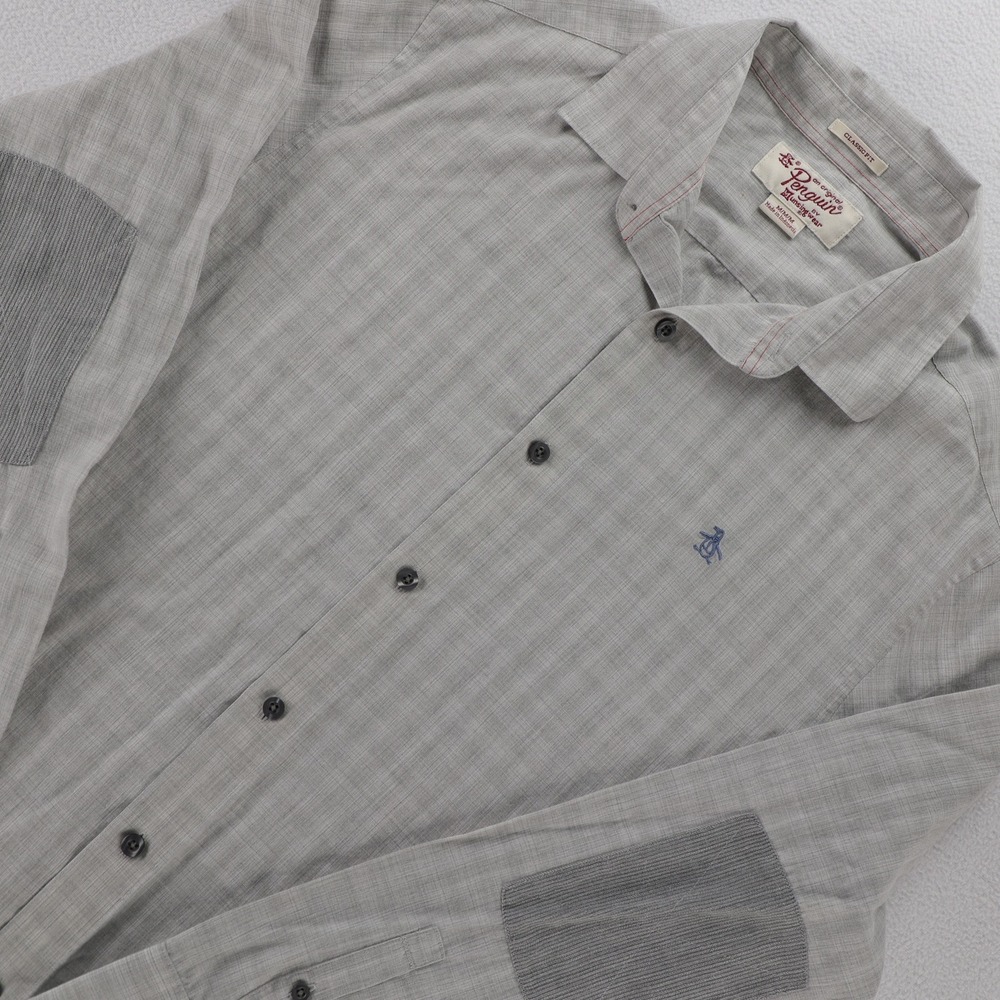Original Penguin‎ Mens Classic Fit Gray Button Down Shirt Elbow Patches Medium